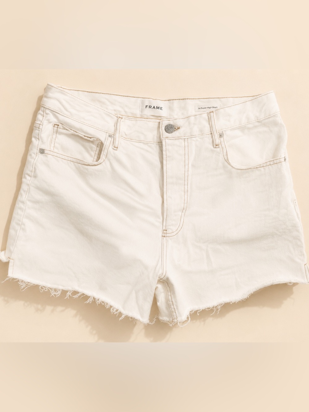 Frame Denim White Raw-Hem Denim Shorts